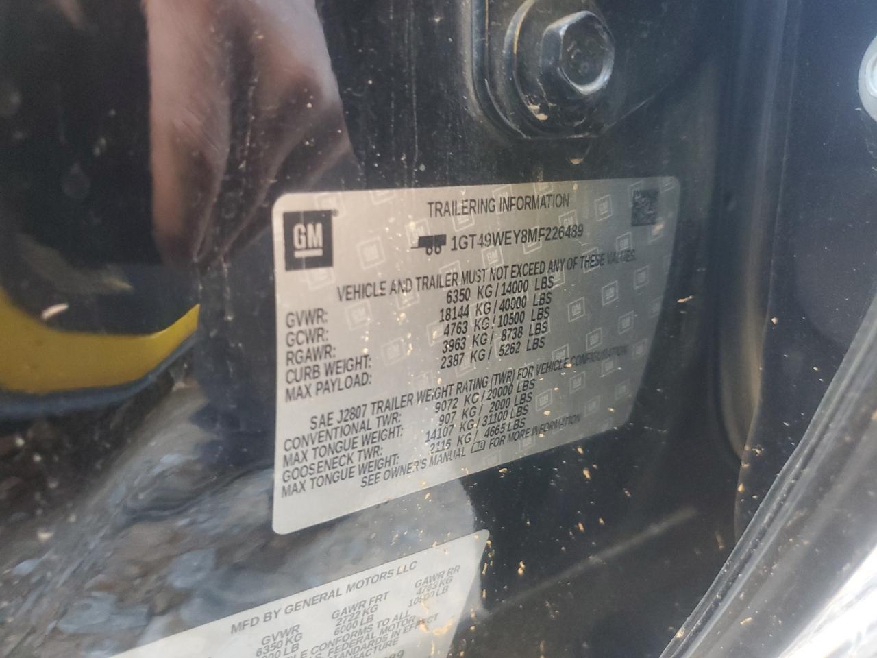 2021 GMC Sierra K3500 Denali VIN: 1GT49WEY8MF226489 Lot: 84919855