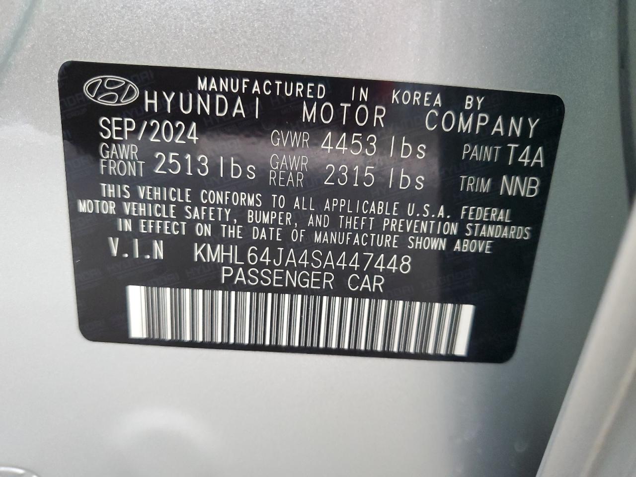 2025 Hyundai Sonata Sel VIN: KMHL64JA4SA447448 Lot: 87034005