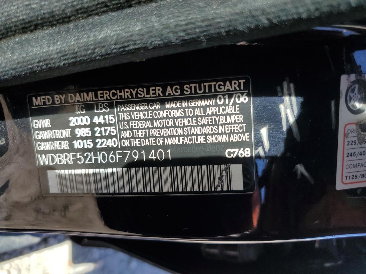 2006 Mercedes-Benz C 230 VIN: WDBRF52H06F791401 Lot: 87279885