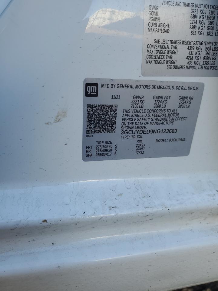 2022 Chevrolet Silverado Ltd K1500 Lt VIN: 3GCUYDED9NG123683 Lot: 86629705