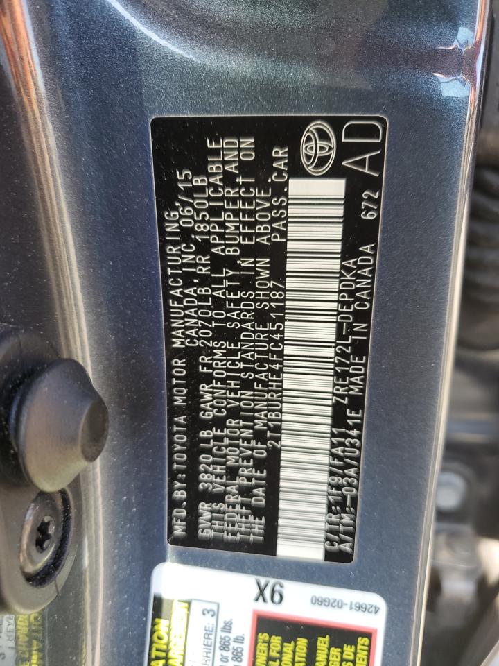 2015 Toyota Corolla L VIN: 2T1BURHE4FC451187 Lot: 86331355