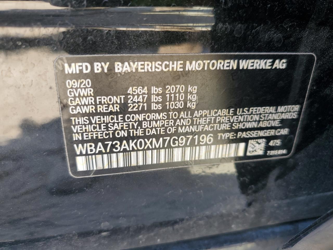 2021 BMW 228Xi VIN: WBA73AK0XM7G97196 Lot: 87068895