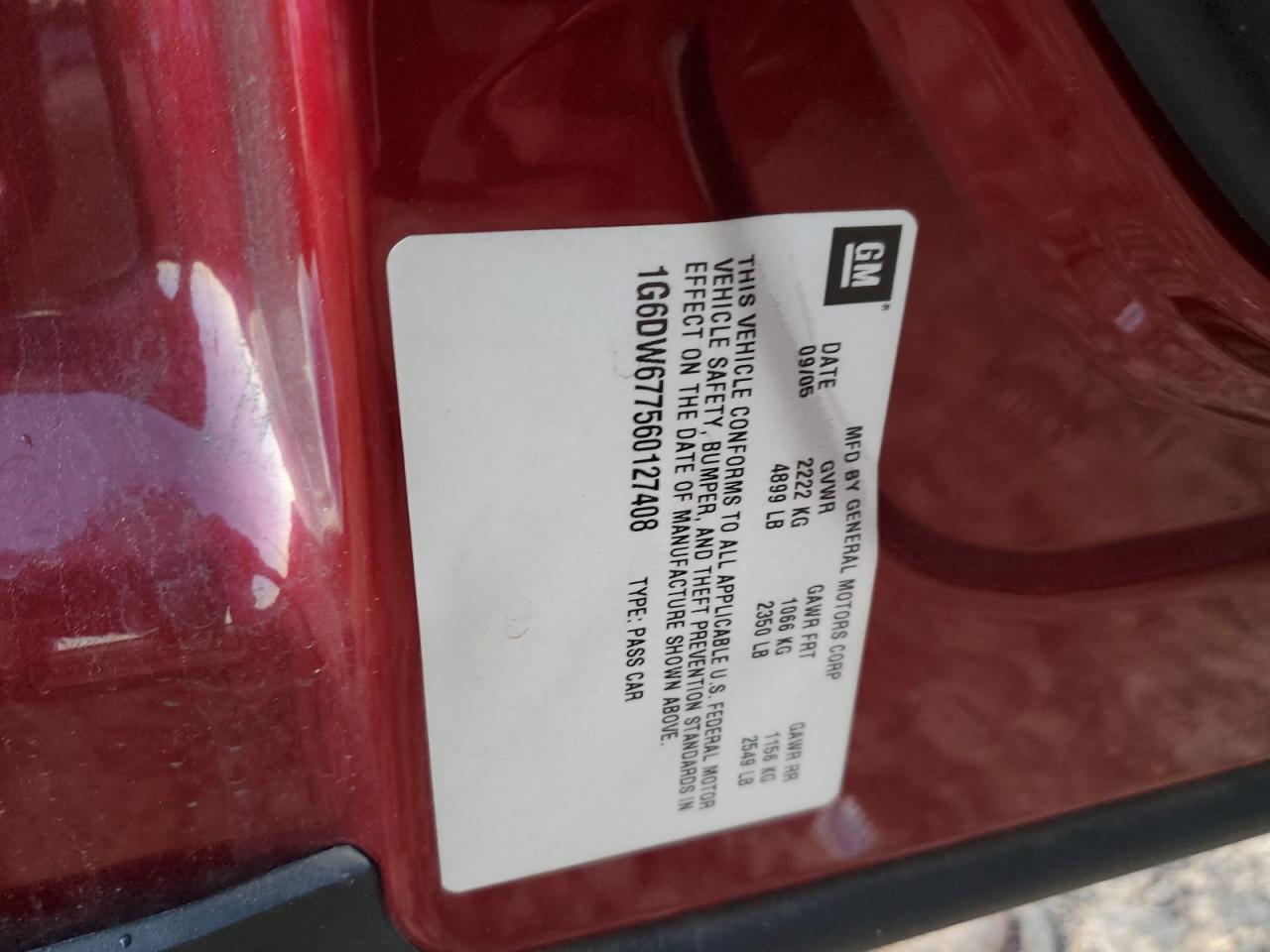 2006 Cadillac Sts VIN: 1G6DW677560127408 Lot: 85480565