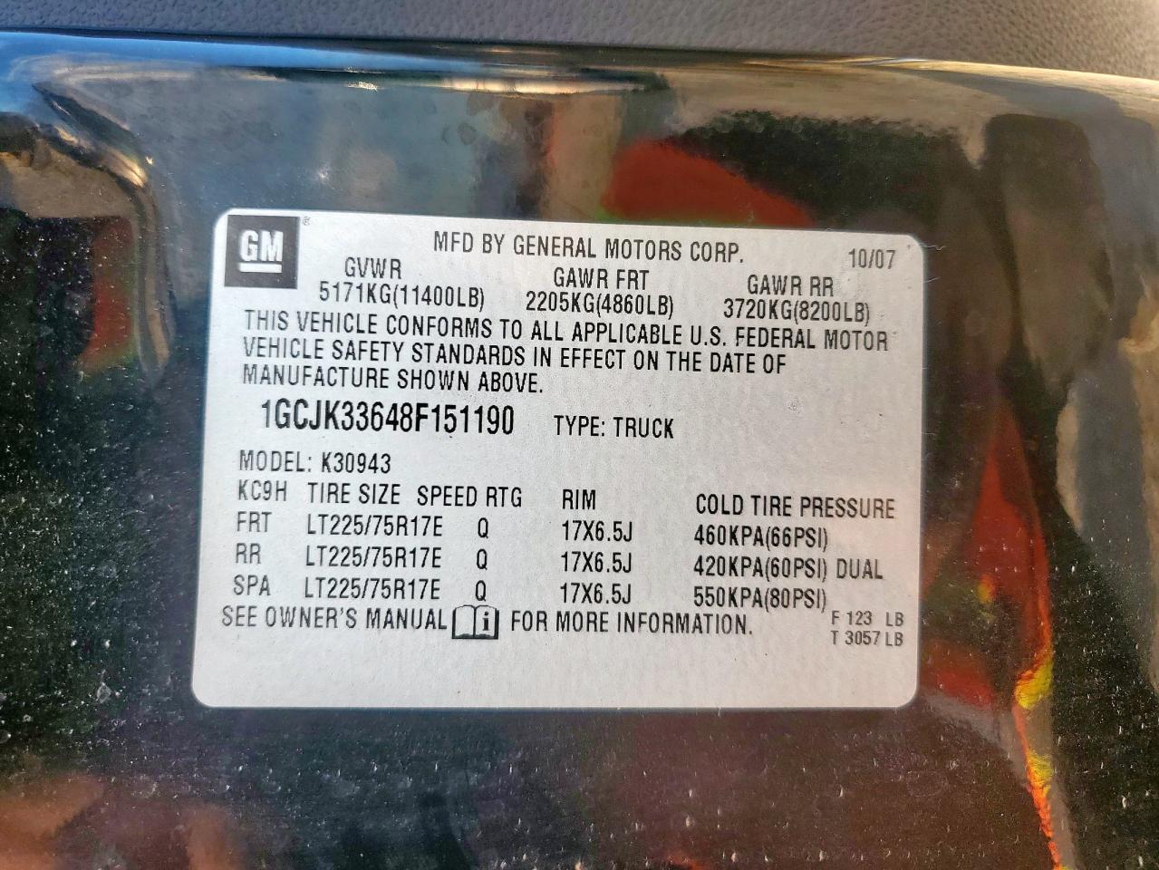 2008 Chevrolet Silverado K3500 VIN: 1GCJK33648F151190 Lot: 84255275