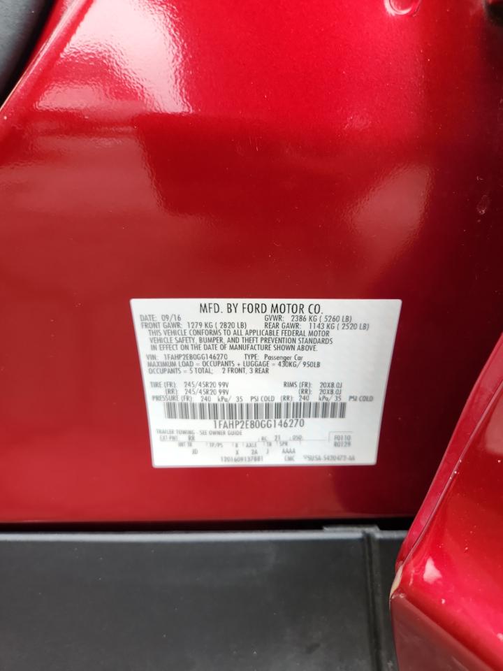 2016 Ford Taurus Sel VIN: 1FAHP2E80GG146270 Lot: 85671005