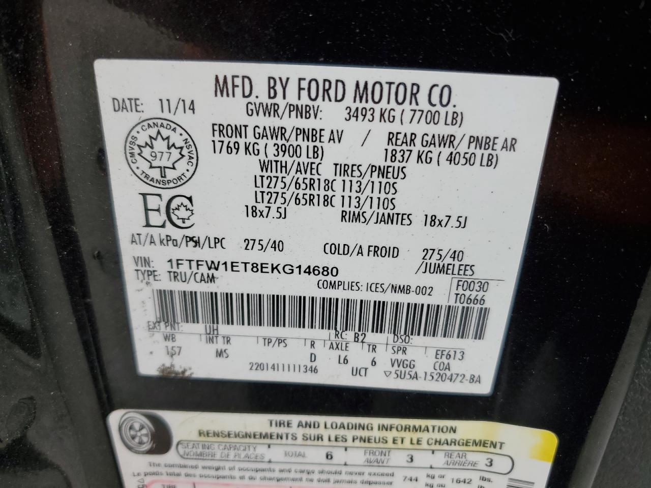 2014 Ford F150 Supercrew VIN: 1FTFW1ET8EKG14680 Lot: 90297145