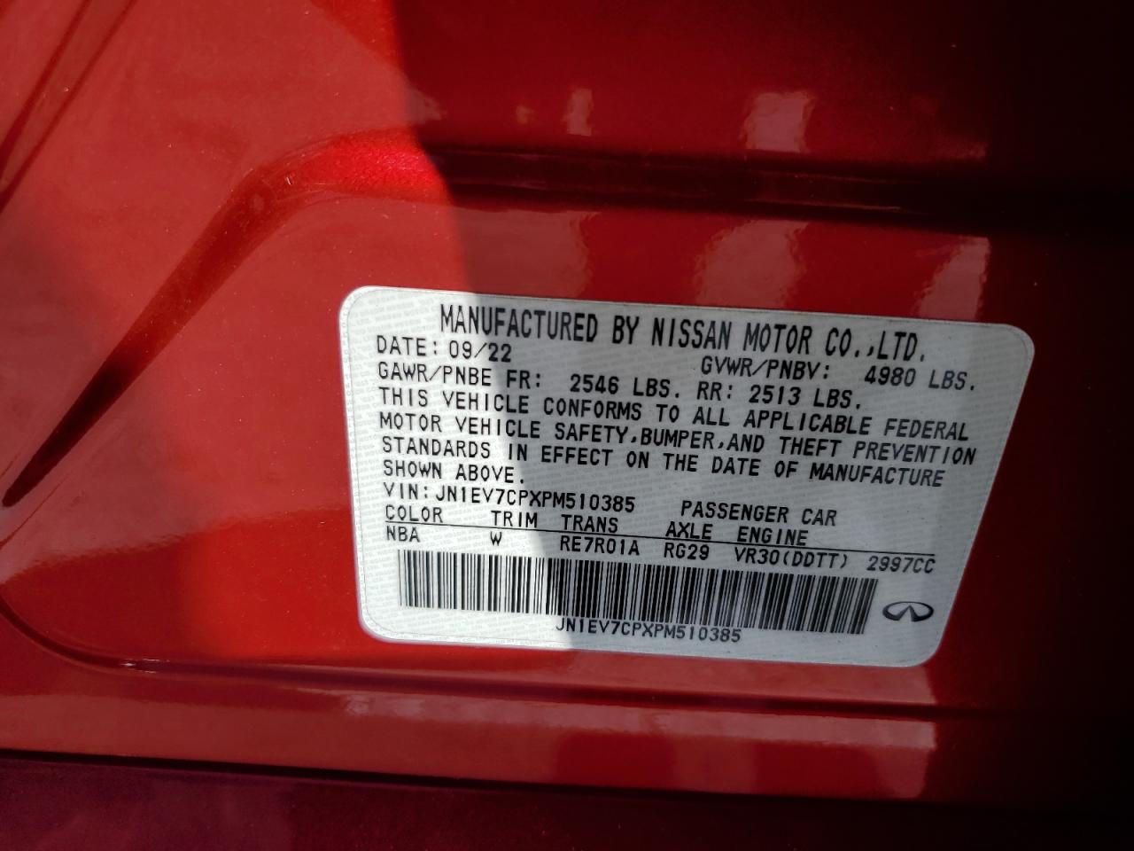 2023 Infiniti Q50 Sensory VIN: JN1EV7CPXPM510385 Lot: 86123315