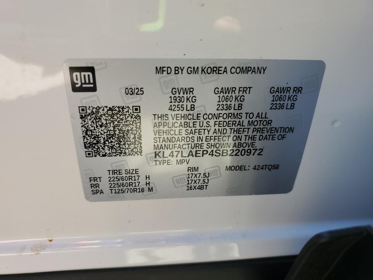 2025 Buick Envista Preferred VIN: KL47LAEP4SB220972 Lot: 84794035