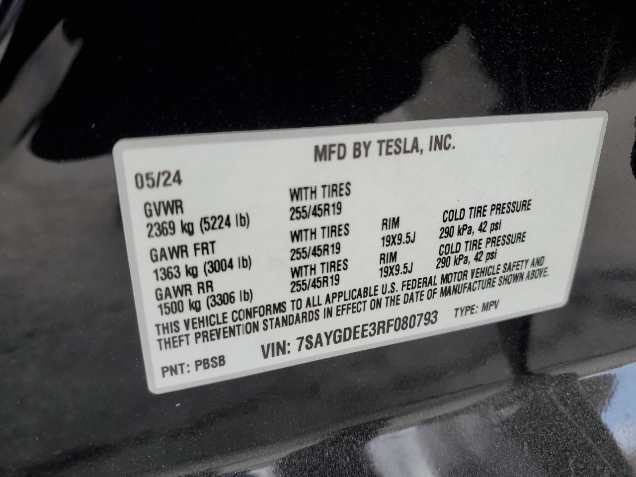 2024 Tesla Model Y VIN: 7SAYGDEE3RF080793 Lot: 86249185
