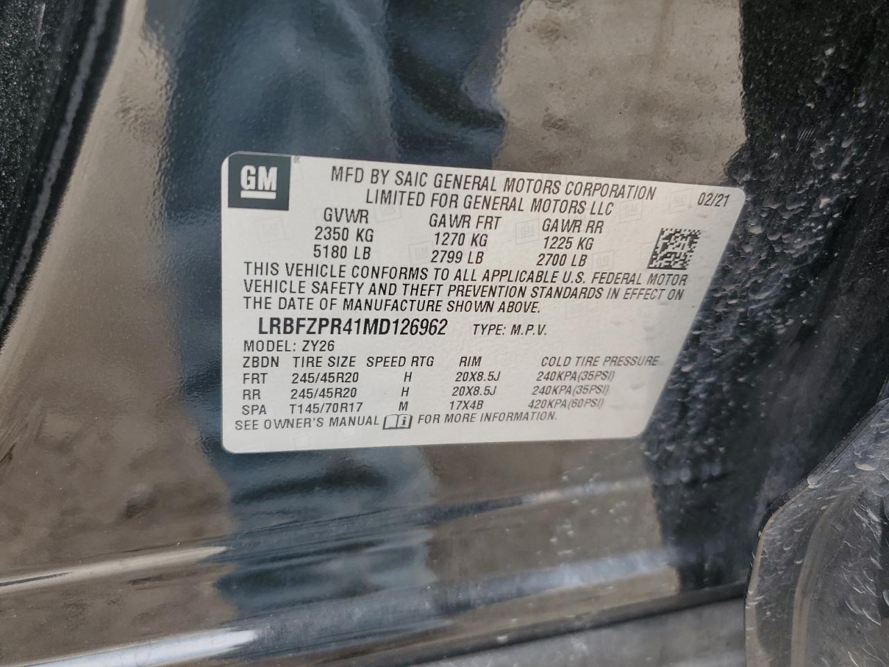 2021 Buick Envision Essence VIN: LRBFZPR41MD126962 Lot: 82226405