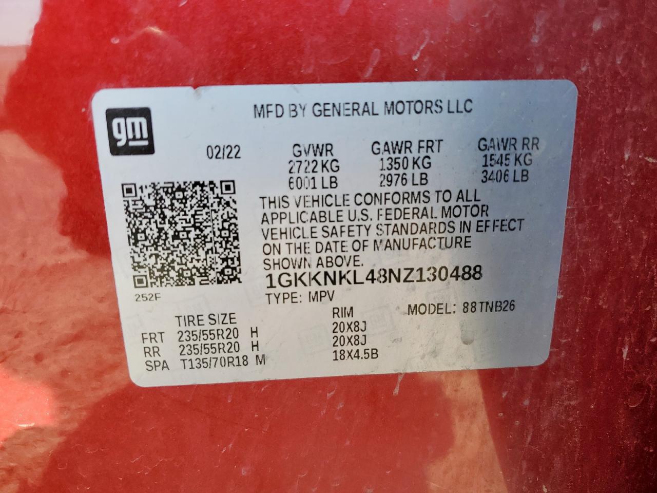 2022 GMC Acadia Sle VIN: 1GKKNKL48NZ130488 Lot: 84761185