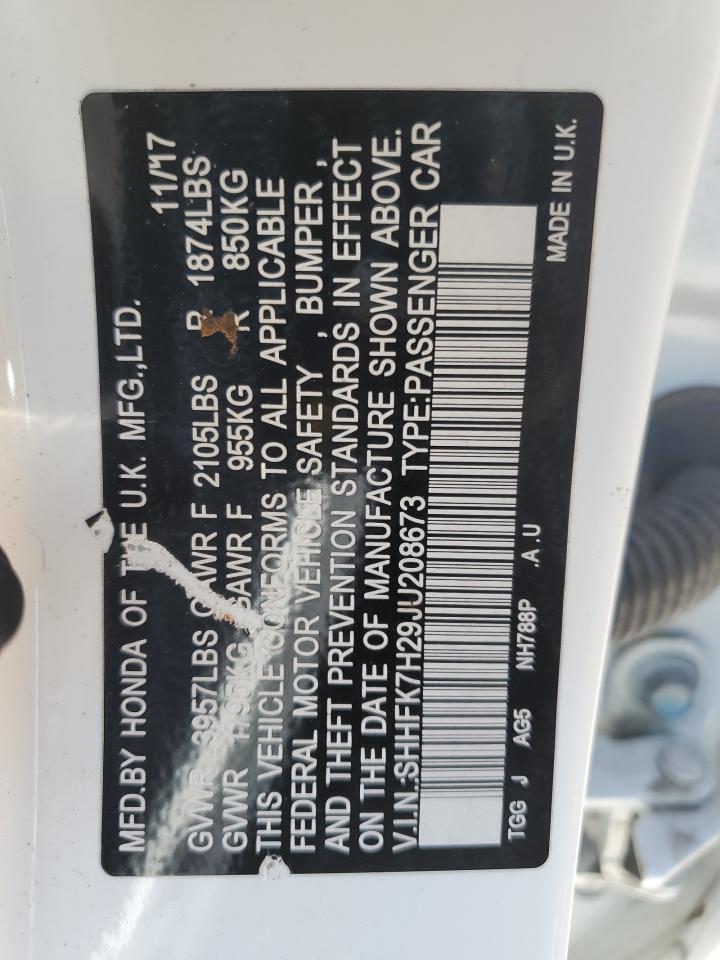 2018 Honda Civic Lx VIN: SHHFK7H29JU208673 Lot: 84639885