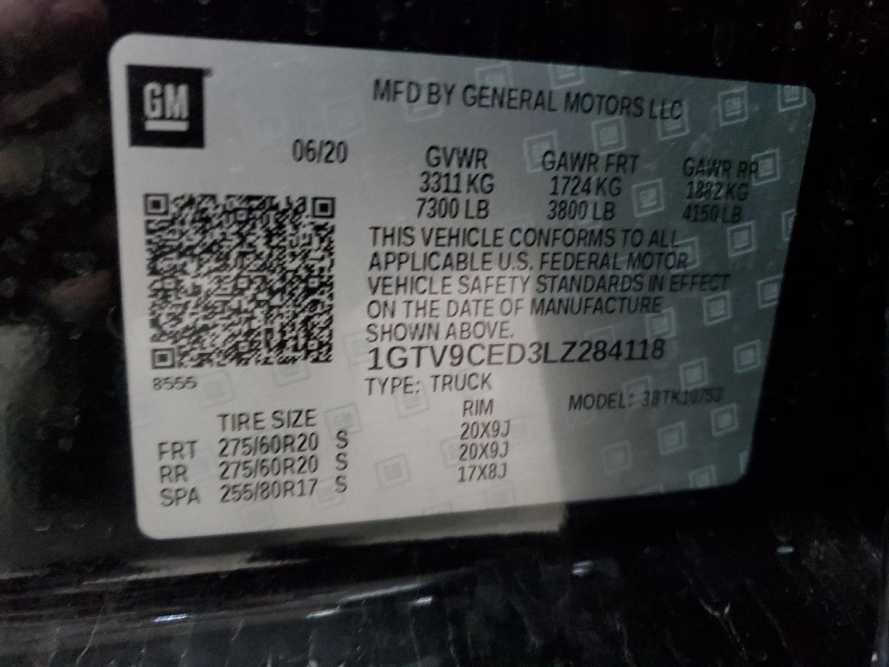 2020 GMC Sierra K1500 Elevation VIN: 1GTV9CED3LZ284118 Lot: 82281395