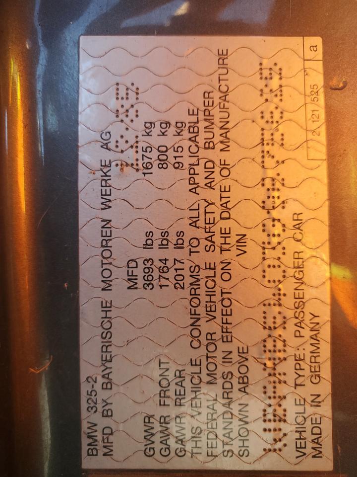 1986 BMW 325 E VIN: WBAAB5403G9675625 Lot: 82786605