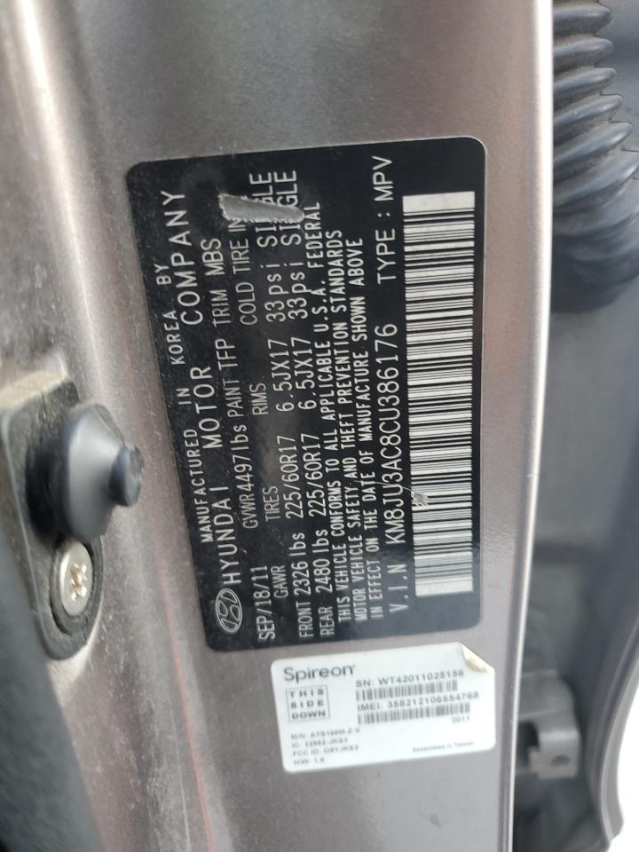 2012 Hyundai Tucson Gls VIN: KM8JU3AC8CU386176 Lot: 86234935