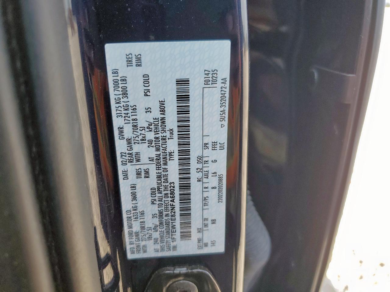 2022 Ford F150 Supercrew VIN: 1FTEW1E82NFA68023 Lot: 82182005