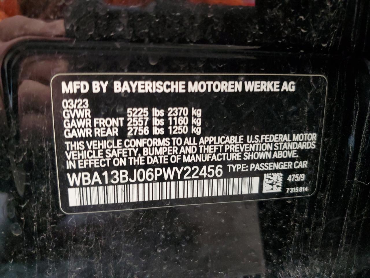 2023 BMW 530 Xi VIN: WBA13BJ06PWY22456 Lot: 86083745