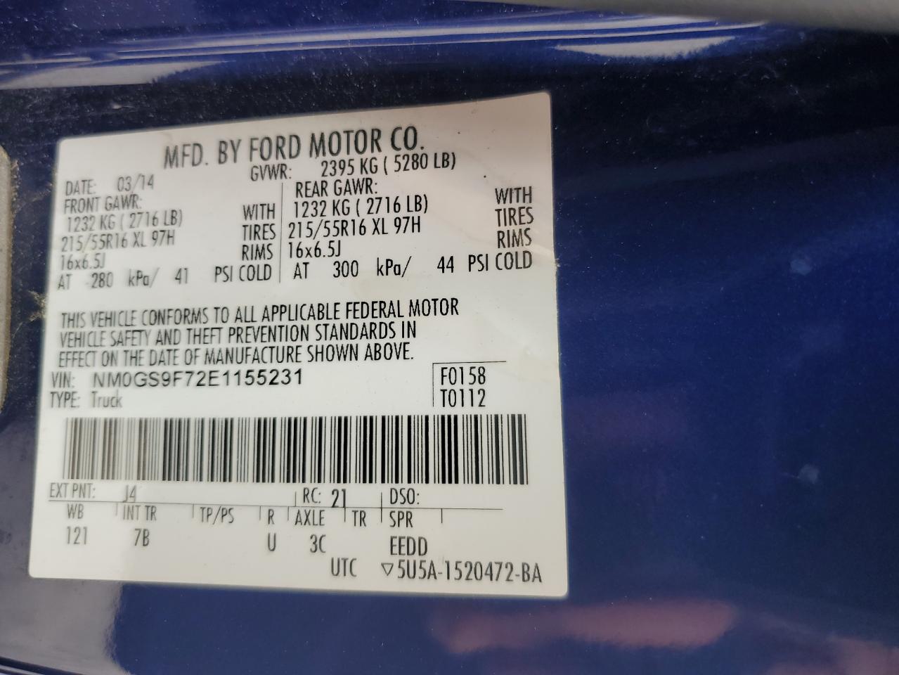 2014 Ford Transit Connect Xlt VIN: NM0GS9F72E1155231 Lot: 85141055