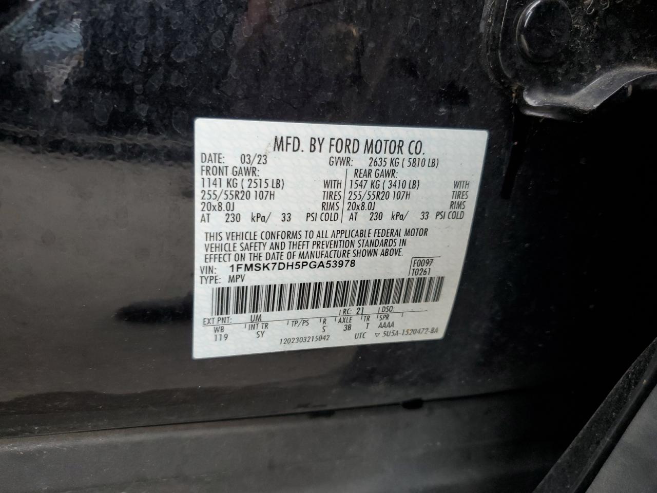 2023 Ford Explorer Xlt VIN: 1FMSK7DH5PGA53978 Lot: 85904895