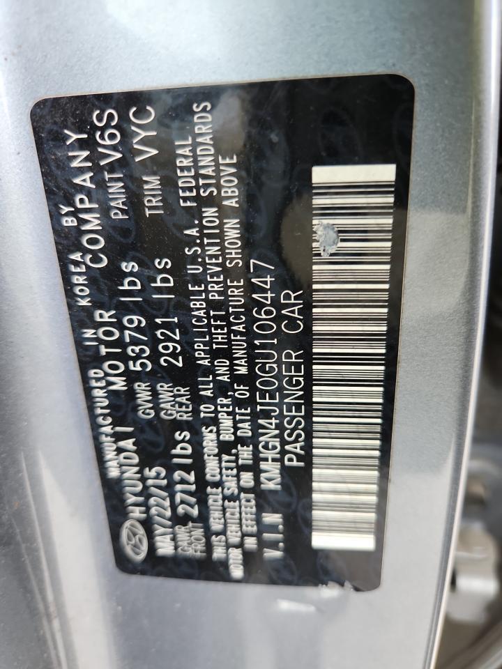 2016 Hyundai Genesis 3.8L VIN: KMHGN4JE0GU106447 Lot: 85702635