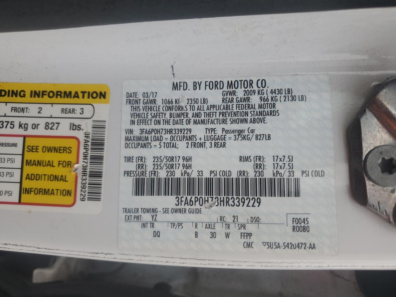 2017 Ford Fusion Se VIN: 3FA6P0H73HR339229 Lot: 90076995