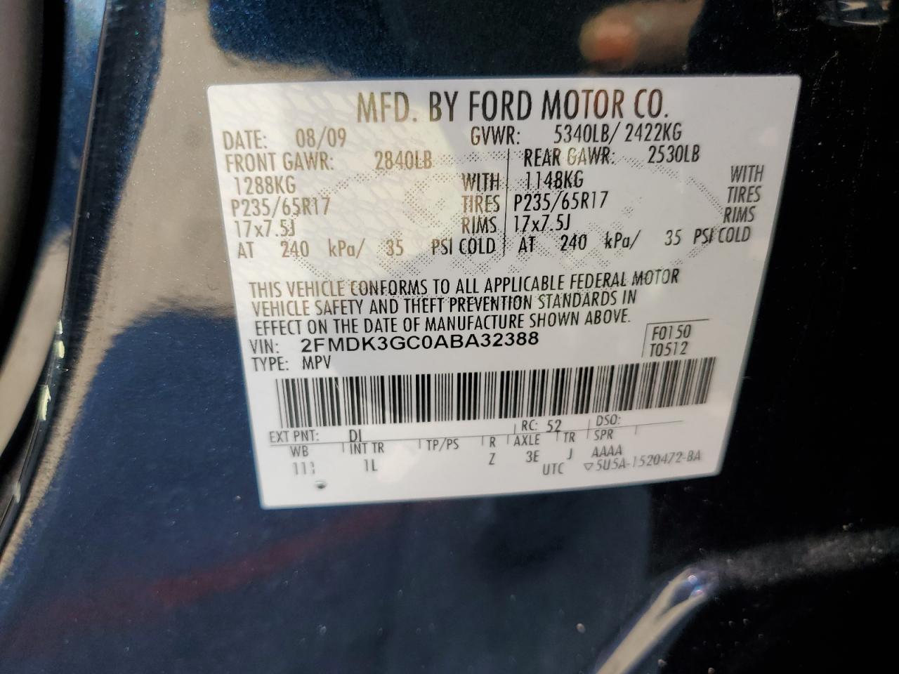 2010 Ford Edge Se VIN: 2FMDK3GC0ABA32388 Lot: 85903345