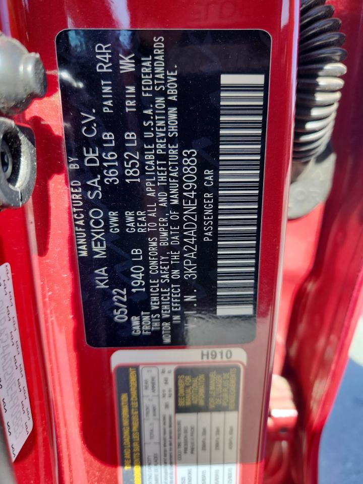 2022 Kia Rio Lx VIN: 3KPA24AD2NE490883 Lot: 89831065