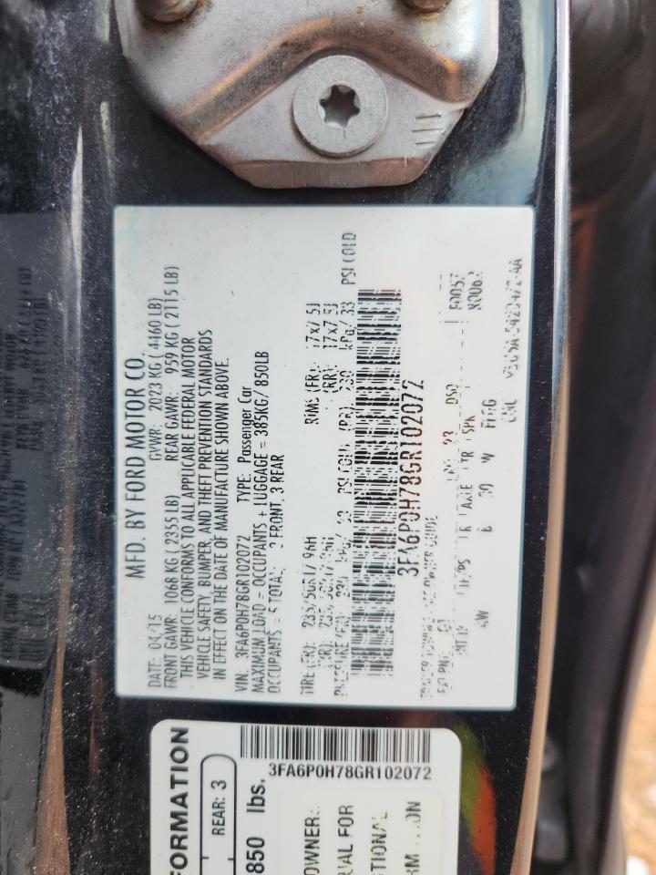 2016 Ford Fusion Se VIN: 3FA6P0H78GR102072 Lot: 86164225