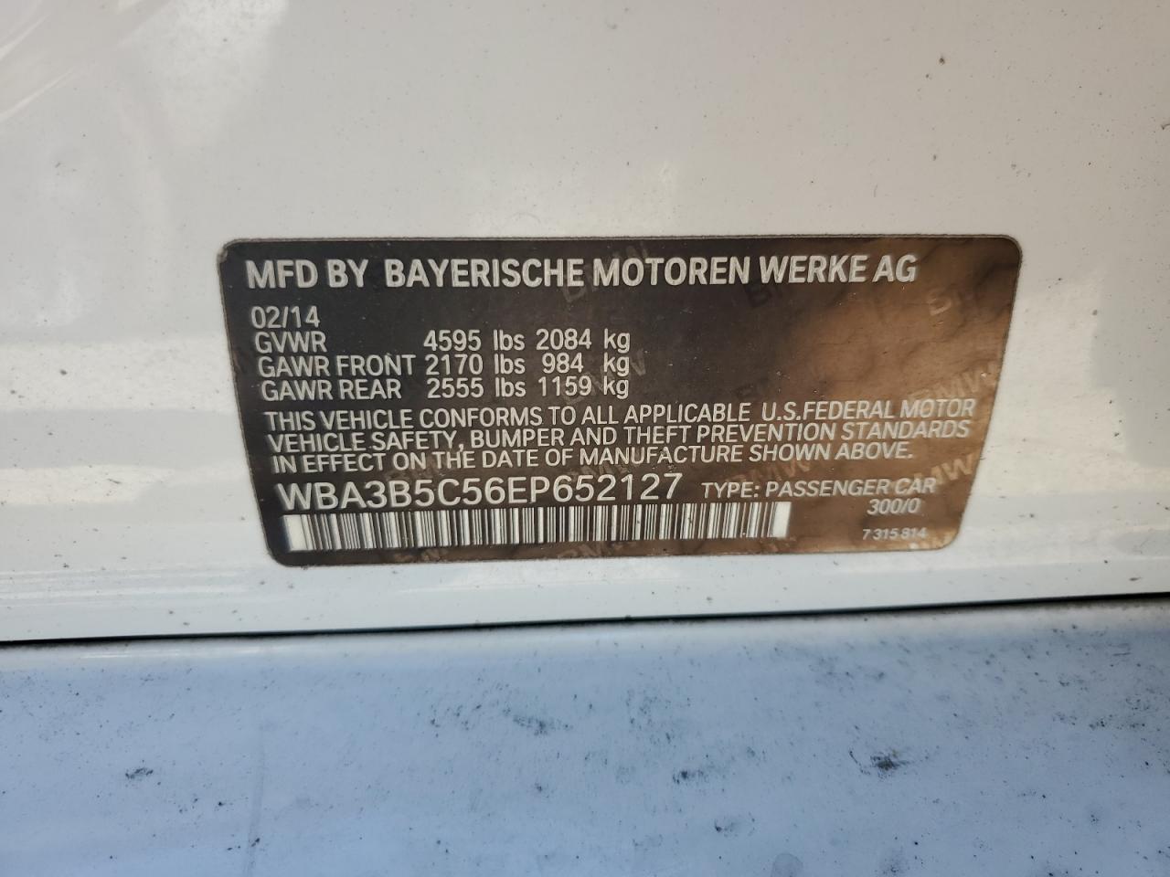 2014 BMW 328 Xi Sulev VIN: WBA3B5C56EP652127 Lot: 85947665