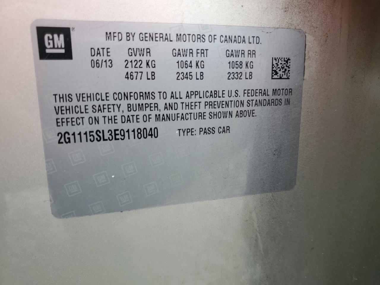 2014 Chevrolet Impala Lt VIN: 2G1115SL3E9118040 Lot: 82198285