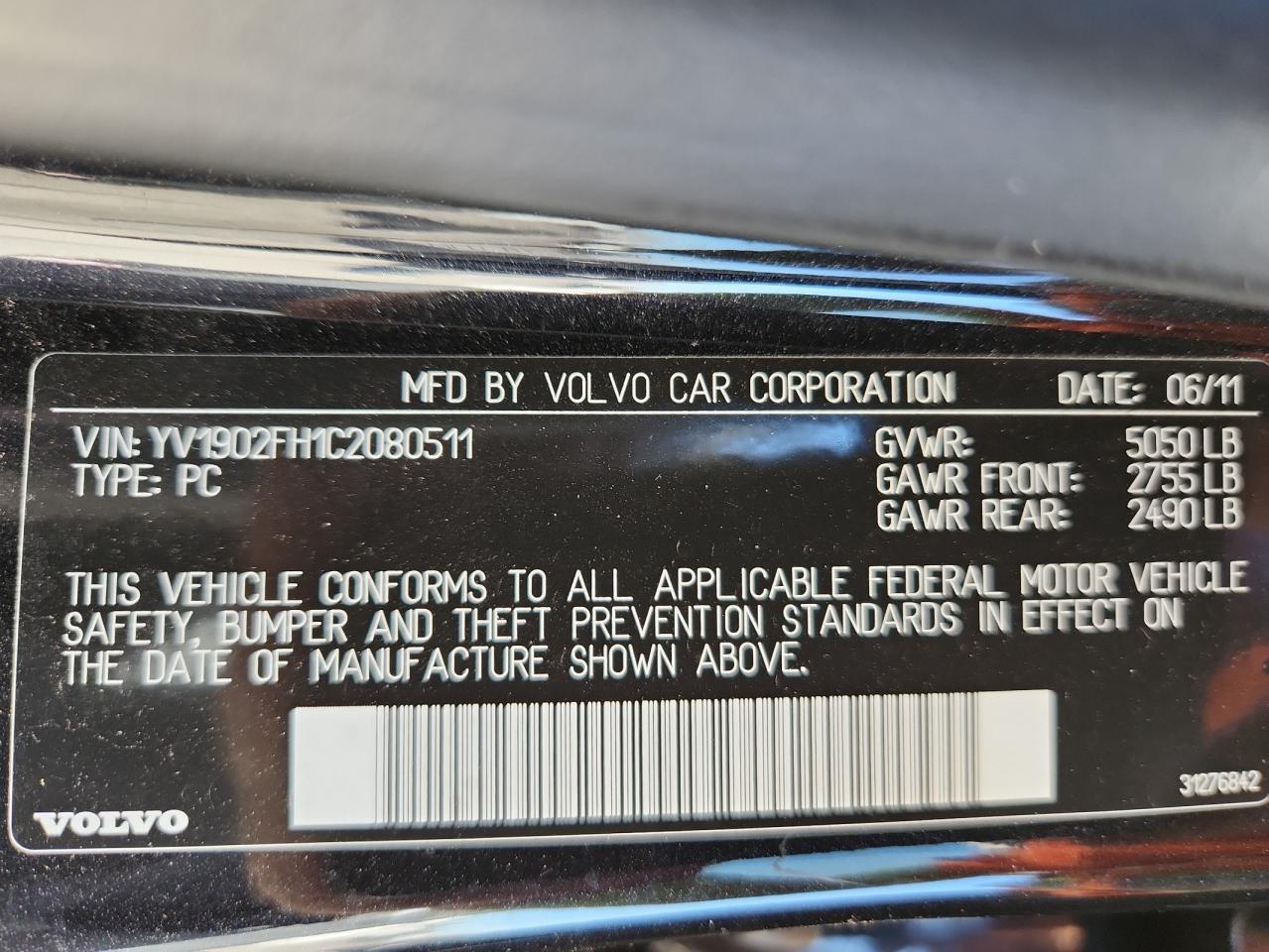 2012 Volvo S60 T6 VIN: YV1902FH1C2080511 Lot: 87227075