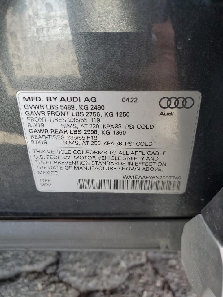2022 Audi Q5 Premium Plus 45 VIN: WA1EAAFY6N2097748 Lot: 84467675