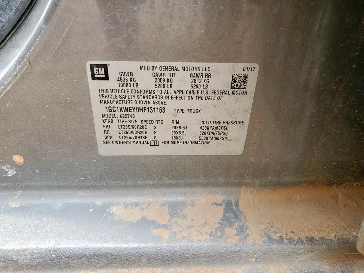 2017 Chevrolet Silverado K2500 Heavy Duty Ltz VIN: 1GC1KWEY0HF131163 Lot: 84795055