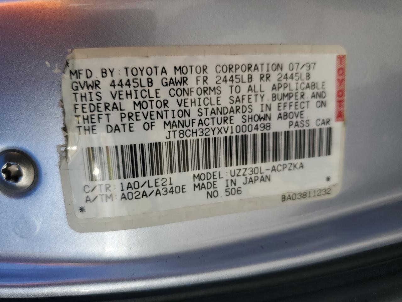 1997 Lexus Sc 400 VIN: JT8CH32YXV1000498 Lot: 82239225