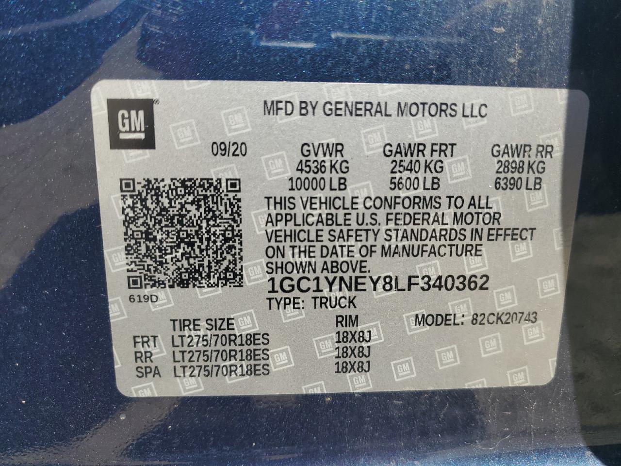 2020 Chevrolet Silverado K2500 Heavy Duty Lt VIN: 1GC1YNEY8LF340362 Lot: 85502665