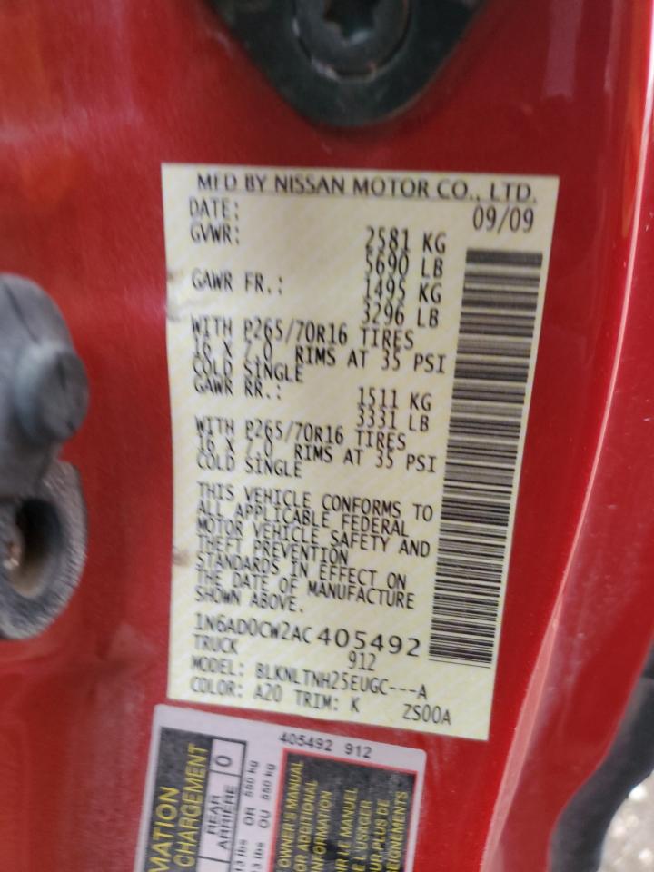 2010 Nissan Frontier King Cab Se VIN: 1N6AD0CW2AC405492 Lot: 85819295