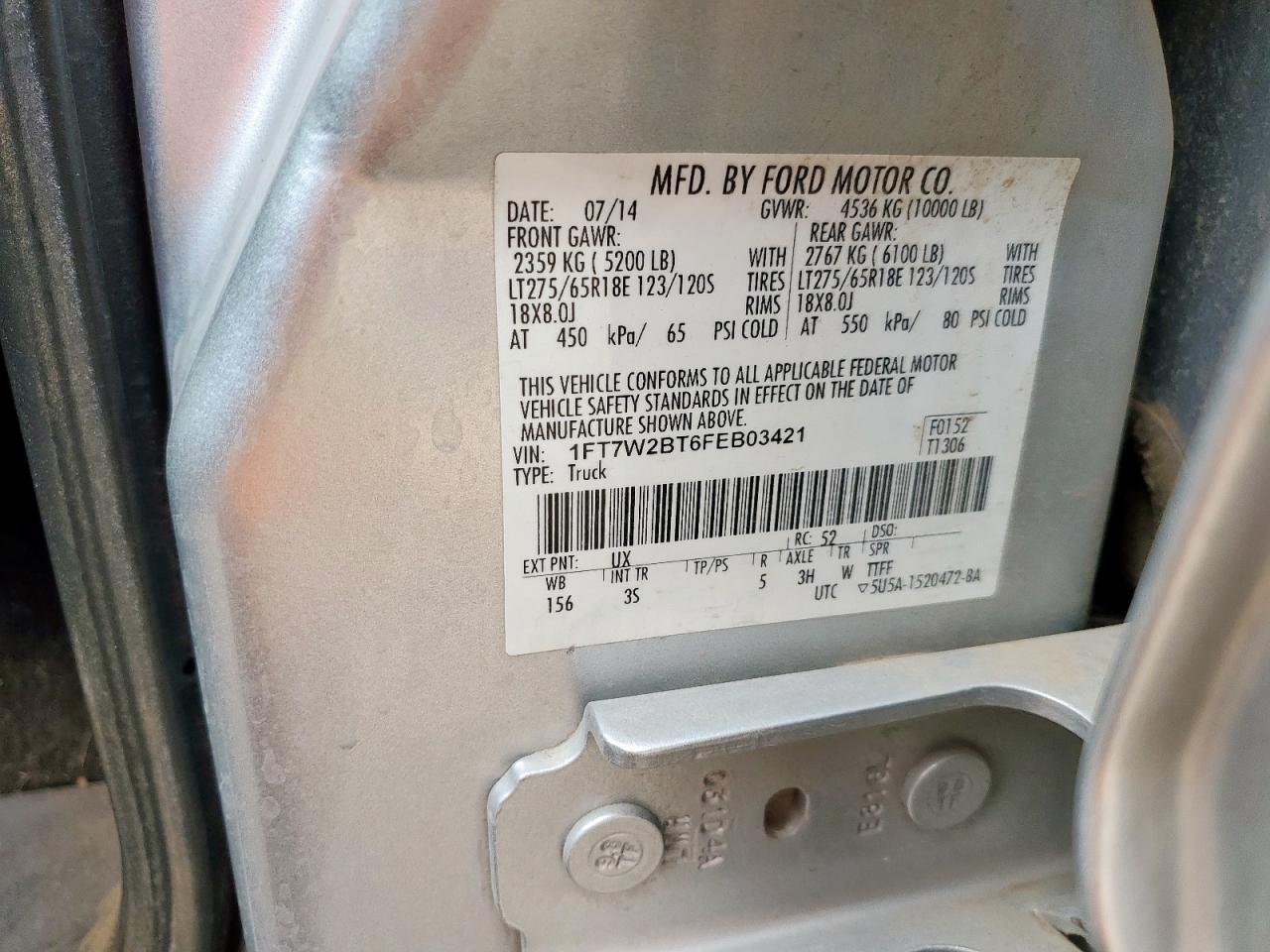 2015 Ford F250 Super Duty VIN: 1FT7W2BT6FEB03421 Lot: 81993305