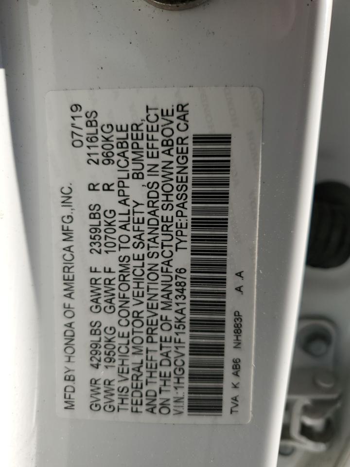 2019 Honda Accord Lx VIN: 1HGCV1F15KA134876 Lot: 86635265