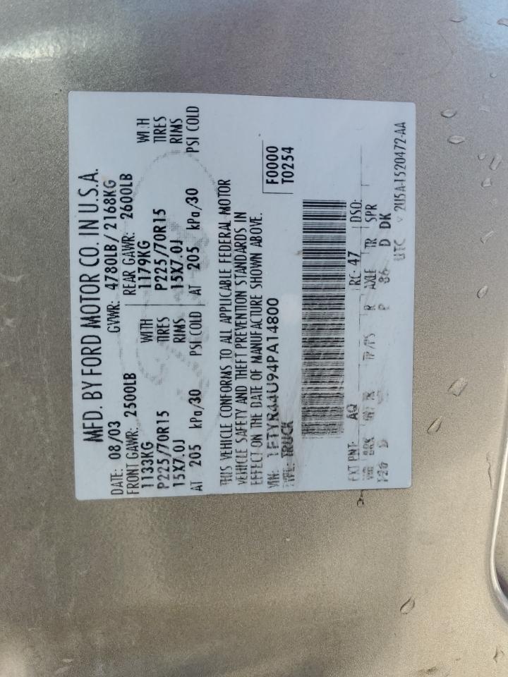 2004 Ford Ranger Super Cab VIN: 1FTYR44U94PA14800 Lot: 87258015