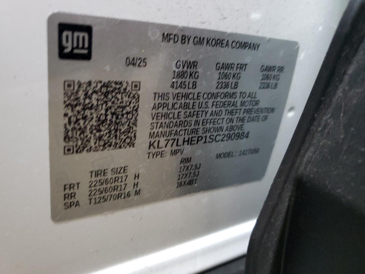 2025 Chevrolet Trax 1Lt VIN: KL77LHEP1SC290984 Lot: 85905765