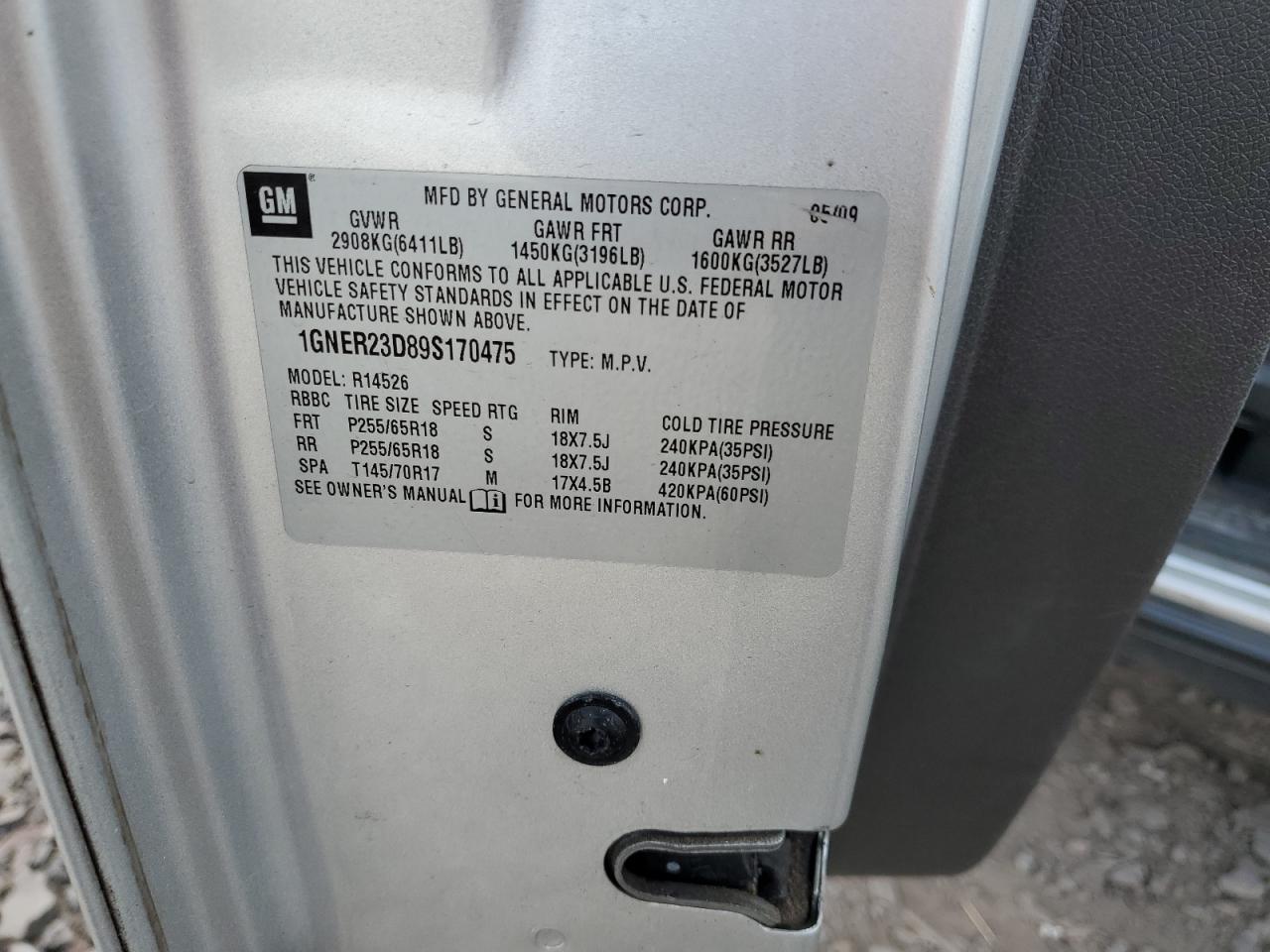 2009 Chevrolet Traverse Lt VIN: 1GNER23D89S170475 Lot: 81982095