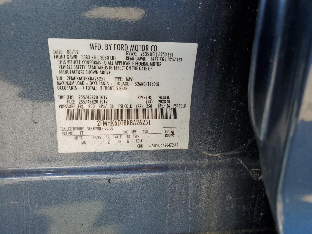 2019 Ford Flex Limited VIN: 2FMHK6DT8KBA26251 Lot: 85568985