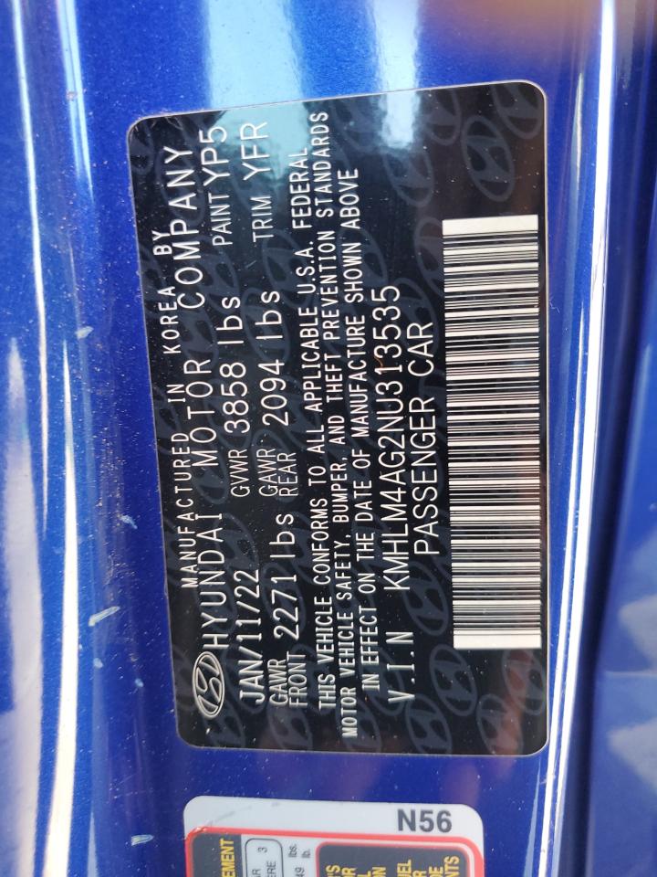 2022 Hyundai Elantra Sel VIN: KMHLM4AG2NU313535 Lot: 82310945