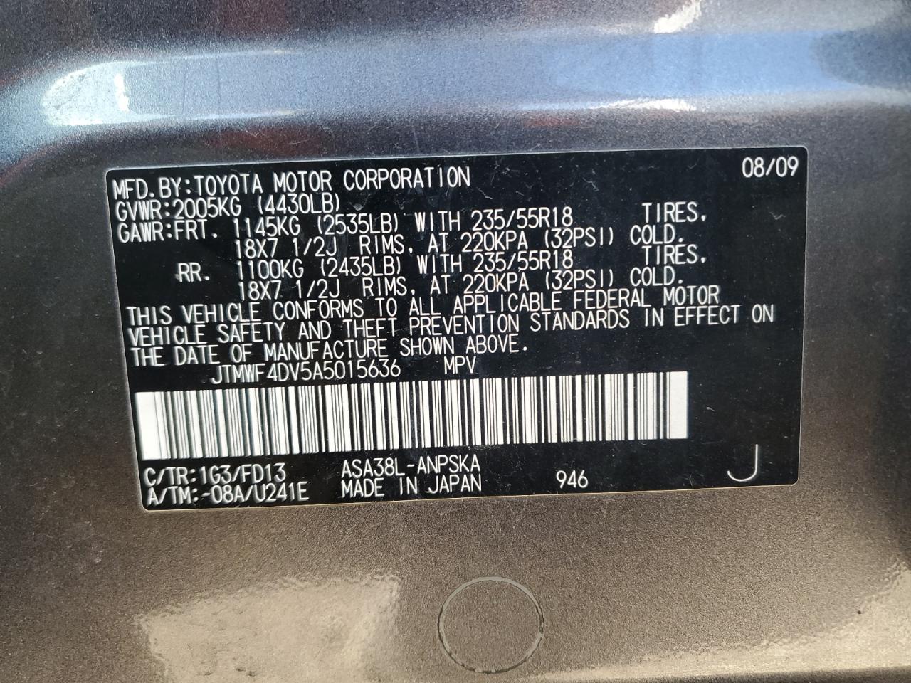 2010 Toyota Rav4 Sport VIN: JTMWF4DV5A5015636 Lot: 82316375