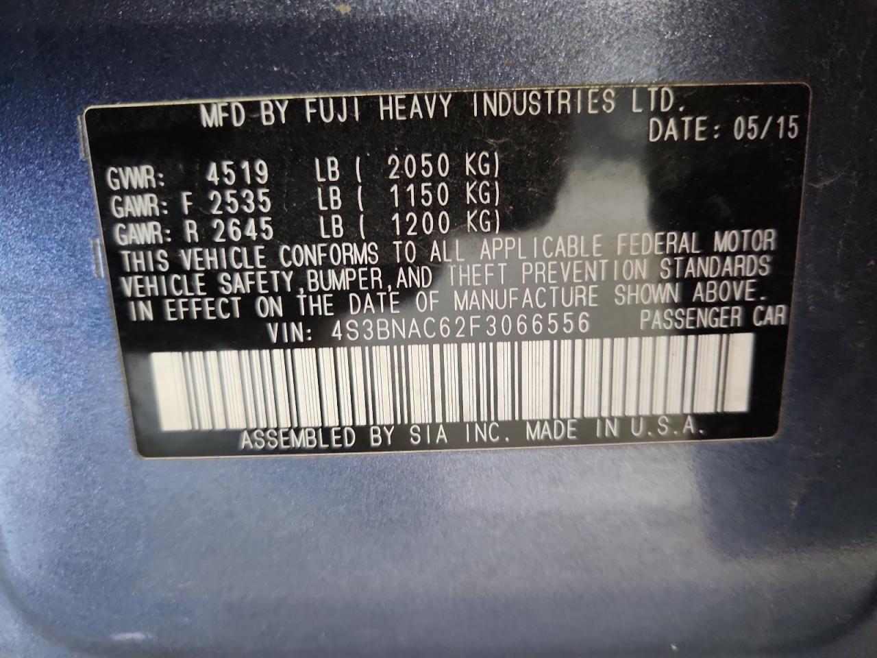 2015 Subaru Legacy 2.5I Premium VIN: 4S3BNAC62F3066556 Lot: 87449205