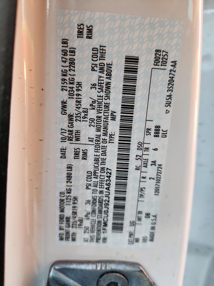 2018 Ford Escape Titanium VIN: 1FMCU0J92JUA63427 Lot: 86289735