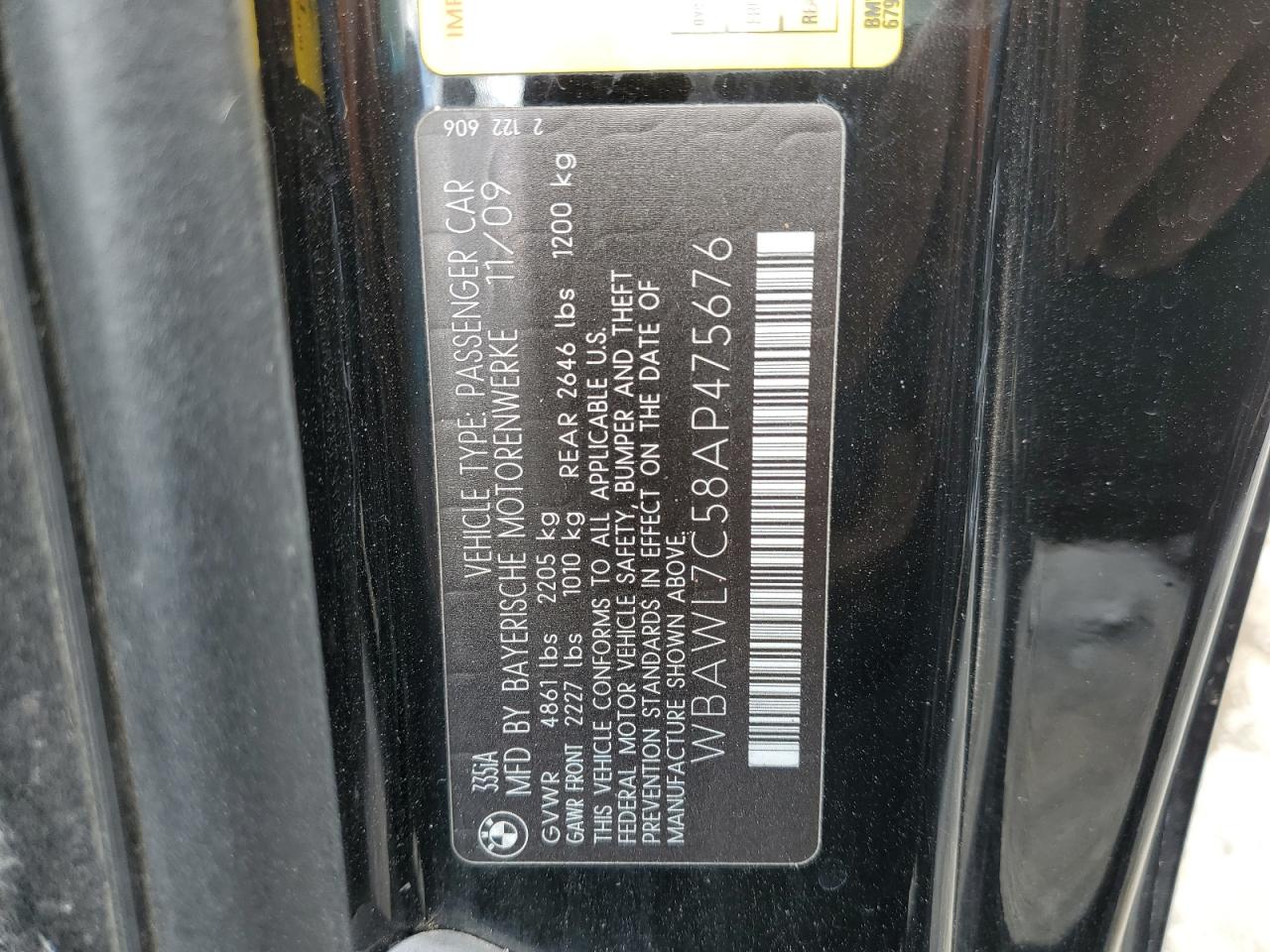 2010 BMW 335 I VIN: WBAWL7C58AP475676 Lot: 82342275