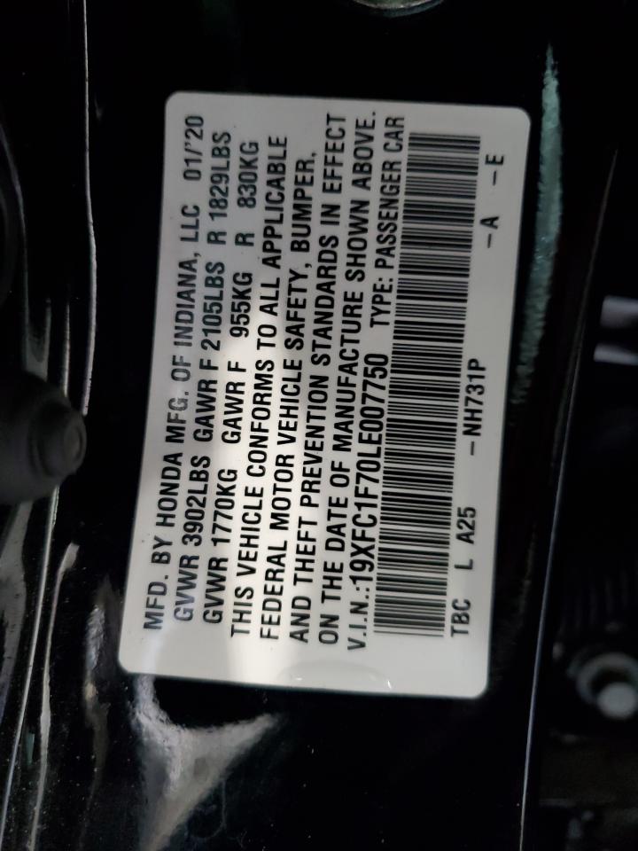 2020 Honda Civic Exl VIN: 19XFC1F70LE007750 Lot: 85940445