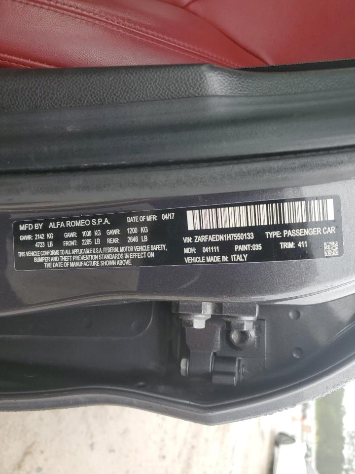 2017 Alfa Romeo Giulia Q4 VIN: ZARFAEDN1H7550133 Lot: 90514565