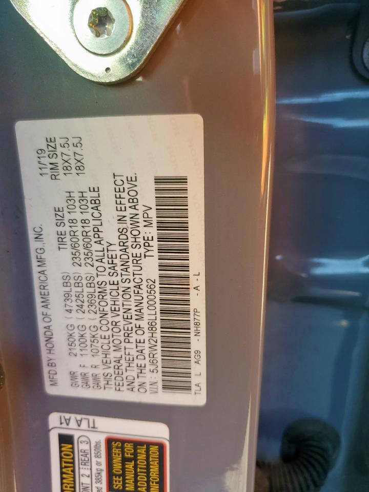 2020 Honda Cr-V Exl VIN: 5J6RW2H86LL000562 Lot: 90615335